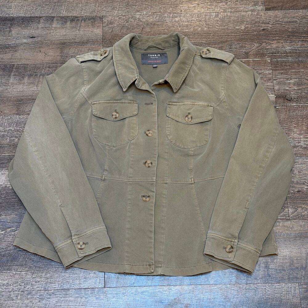 Torrid Women's Plus Size Olive Green Twill Peplum Utility Jacket